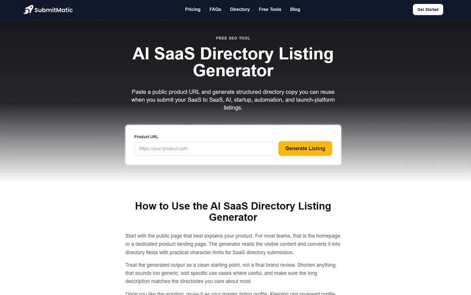 AI SaaS Directory Listing Generator