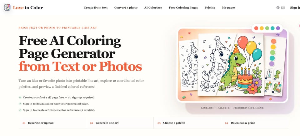 Love to Color AI Coloring Page Generator